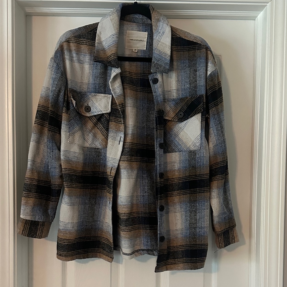 Thread & Supply Blue and Tan Plaid Shirt